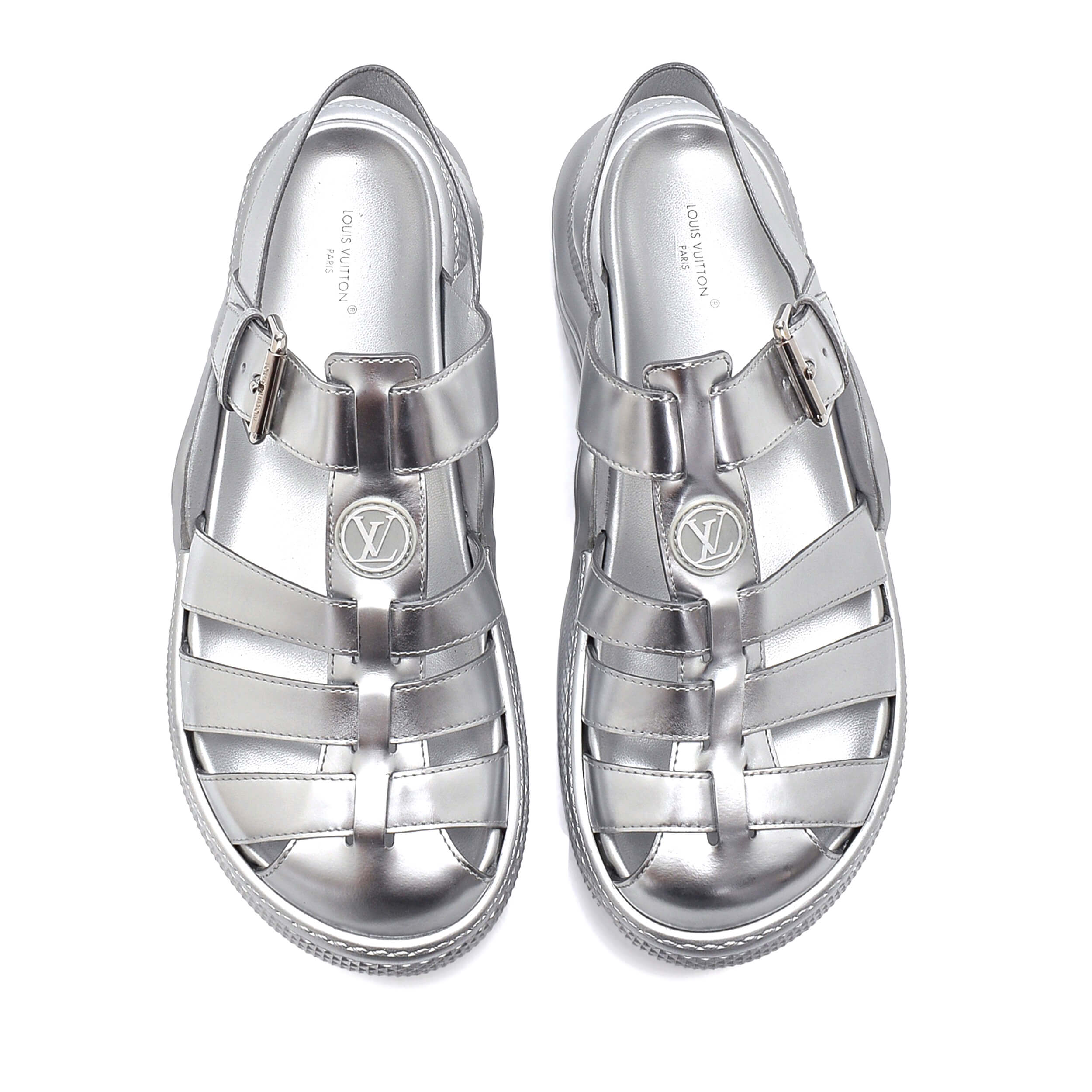 Louis Vuitton - Metallic Grey Plate Sandals 39